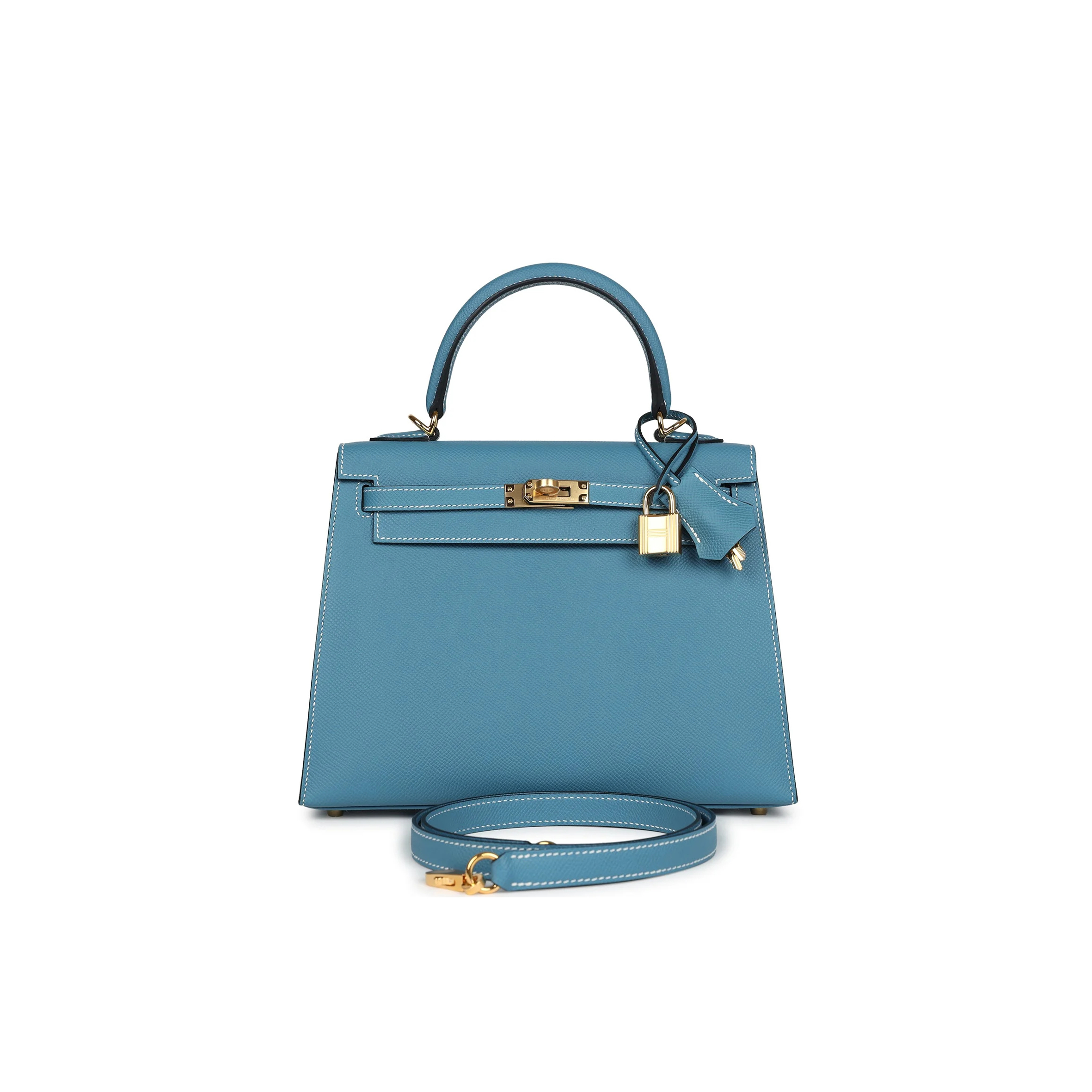 H**mes master kelly sellier 25 blue jean epsom gold hardware (25*17*7cm)